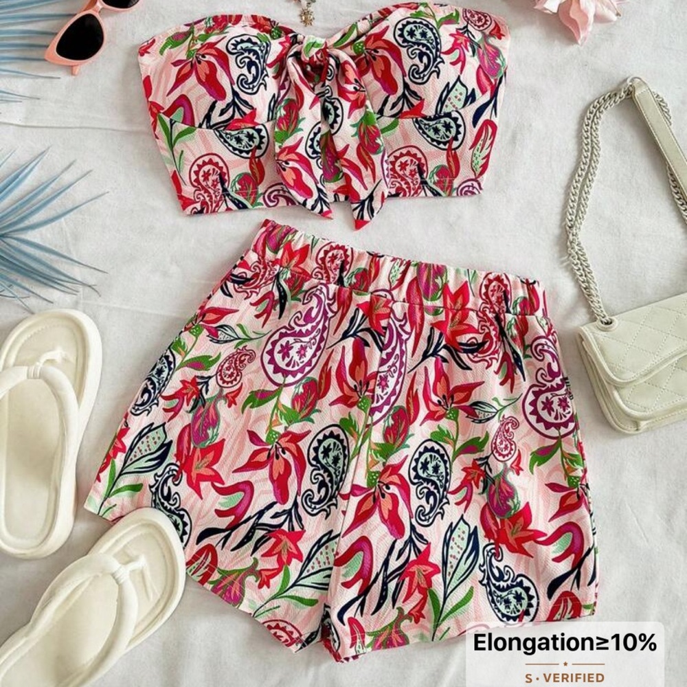 NEW: SHEIN Pink and Green Floral 2-Piece Tube Too & Short Set - Picture 8 of 8